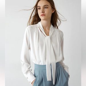 Satin Tie Bow Blouse